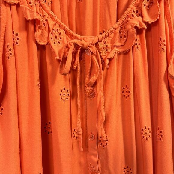Torrid Eyelet Orange Ruffle Tie Front Womens Sleeveless Summer Casual Tank Top - Picture 8 of 13